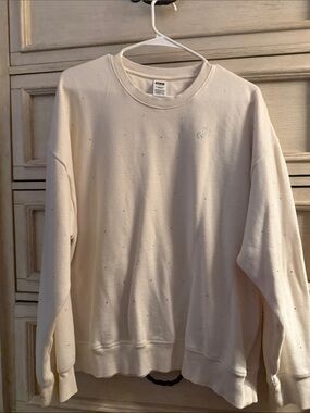 PINK Victoria's Secret Cream Crewneck Sweatshirt with Rhinestone Accents